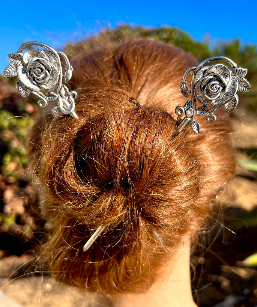 Rose Hair Sticks, one size fits all, Silver or Gold