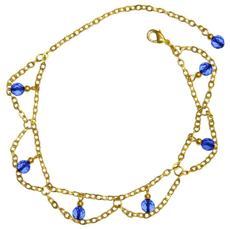 Anklet Gold Dangling Beads & Chains