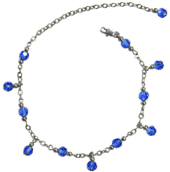 Medieval Metal - Anklet Silver Dangling Blue Beads (AT-02-BL-S)
