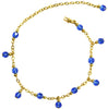 Medieval Metal - Anklet Gold Chain and Blue Dangling Beads Front View (AT-02-BL-G)
