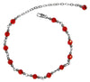 Medieval Metal - Anklet Silver Red Beaded Front View (AT-01-RD-S)