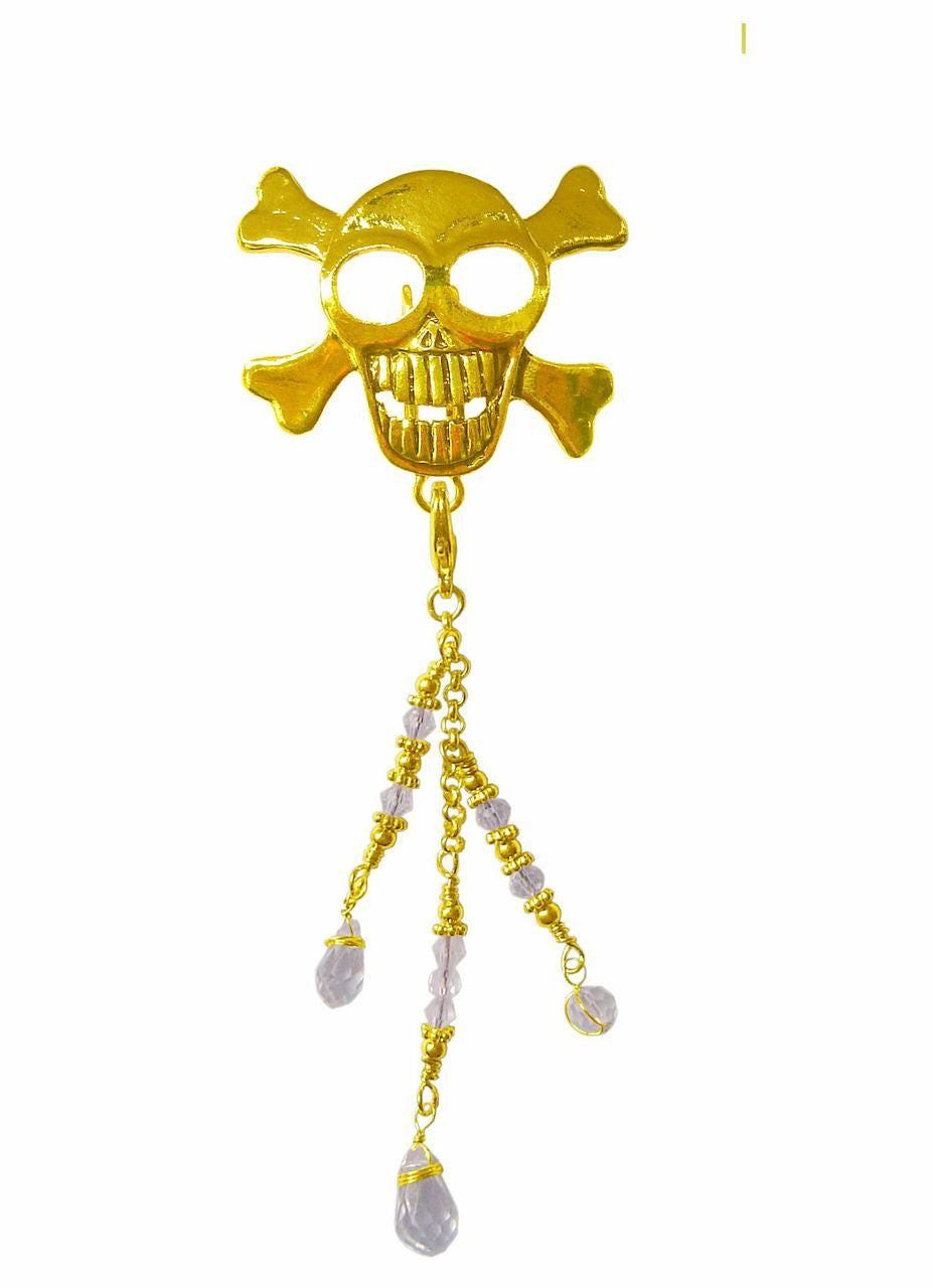 Hair Hook Gold Skull with Bead Charm