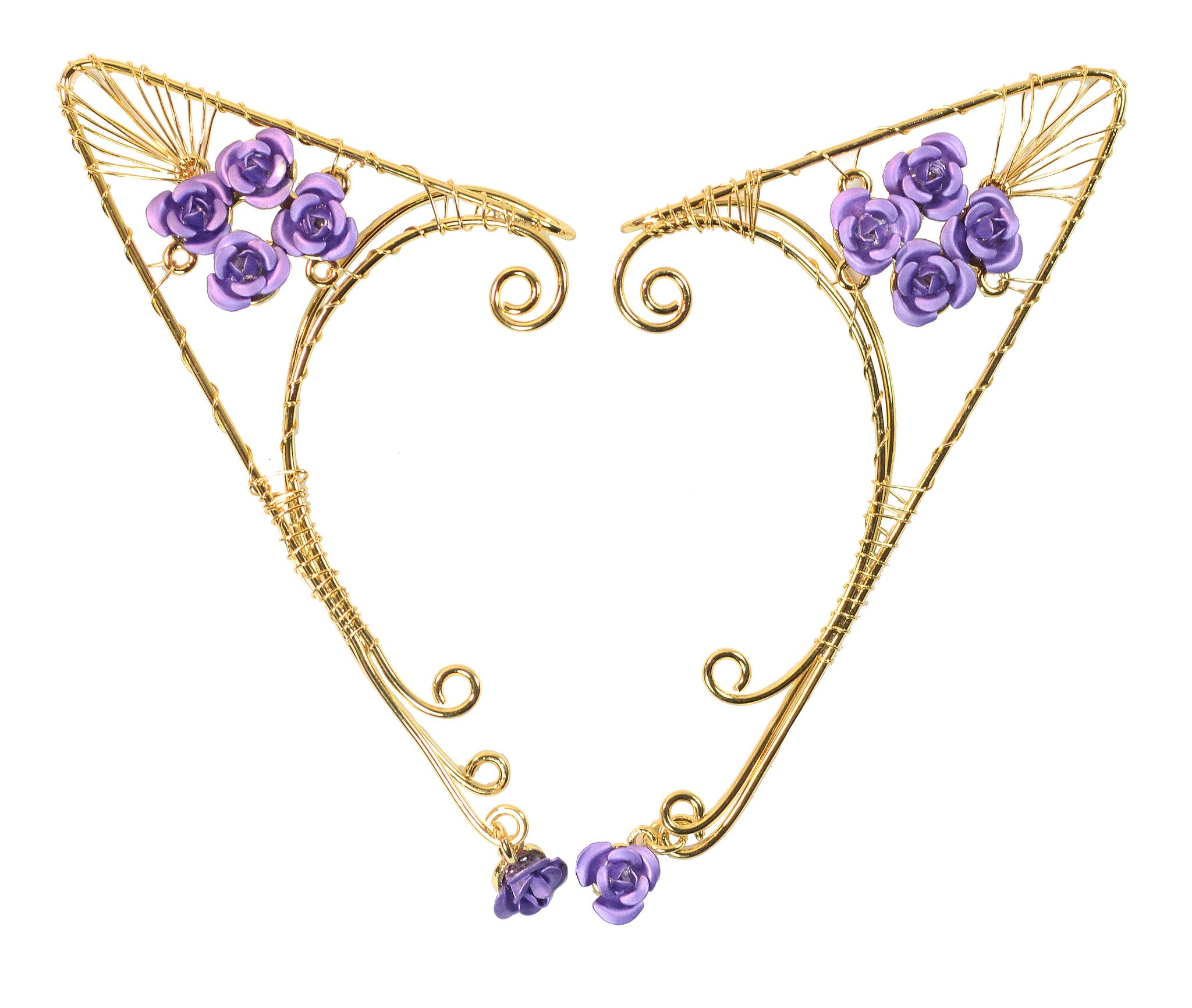 Golden Rose Elf Ear Cuffs - Adjustable & Lightweight