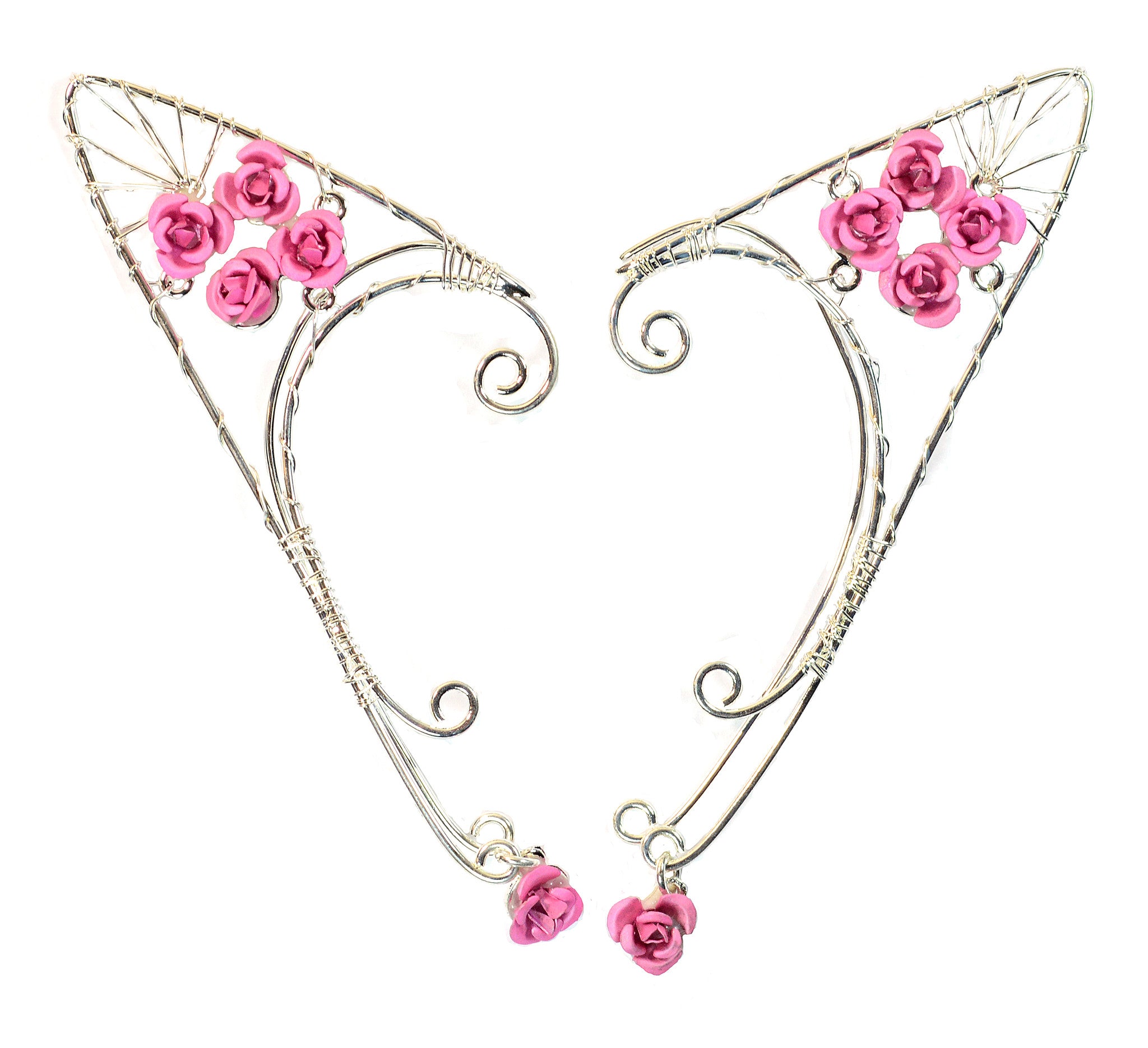 Rose Garden Elf Ear Cuffs - Silver - Adjustable & Lightweight