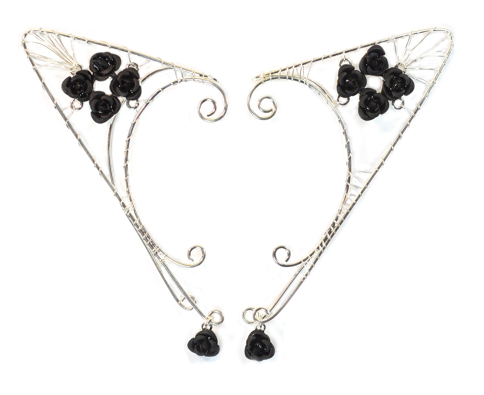 Rose Garden Elf Ear Cuffs - Silver - Adjustable & Lightweight