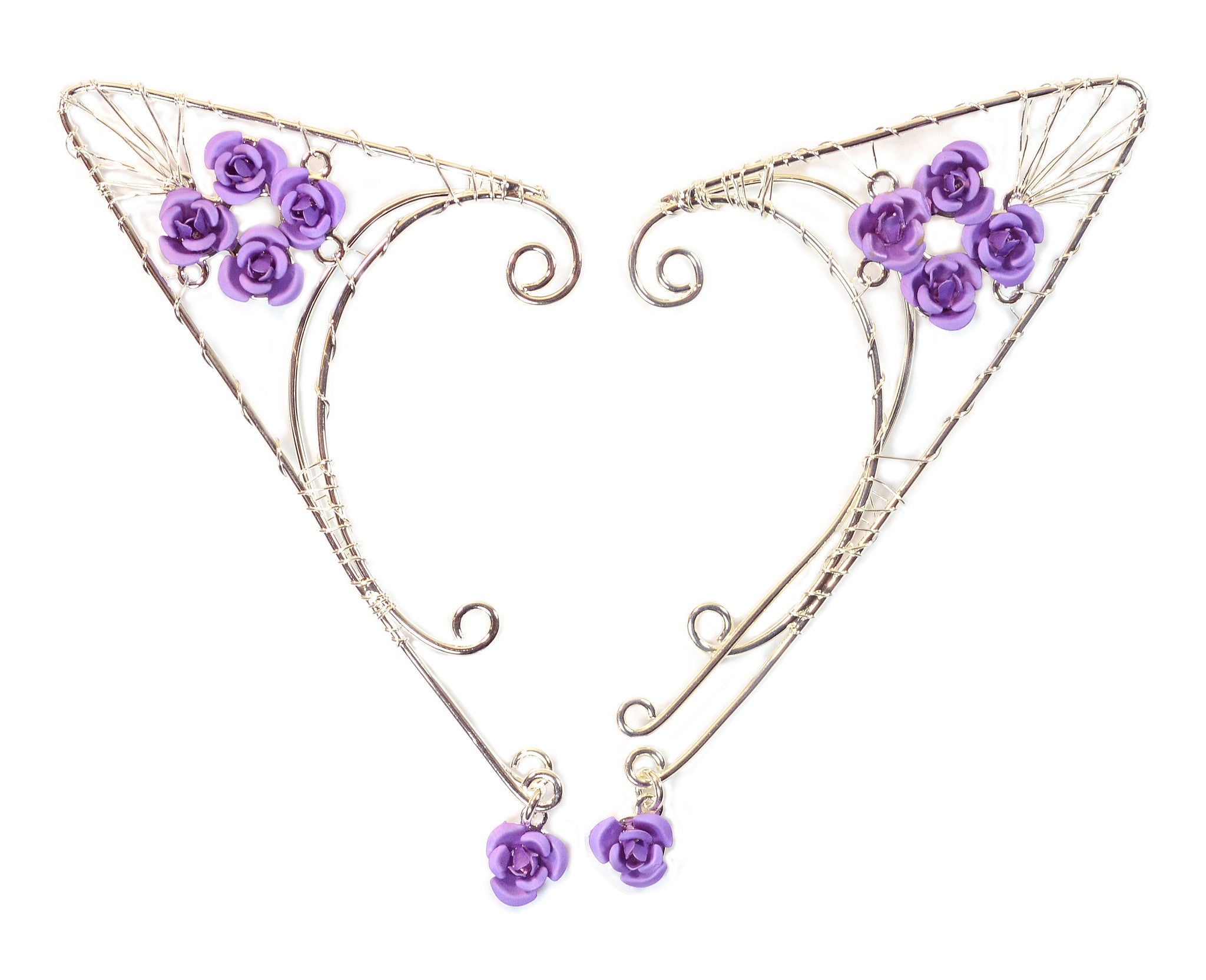 Rose Garden Elf Ear Cuffs - Silver - Adjustable & Lightweight