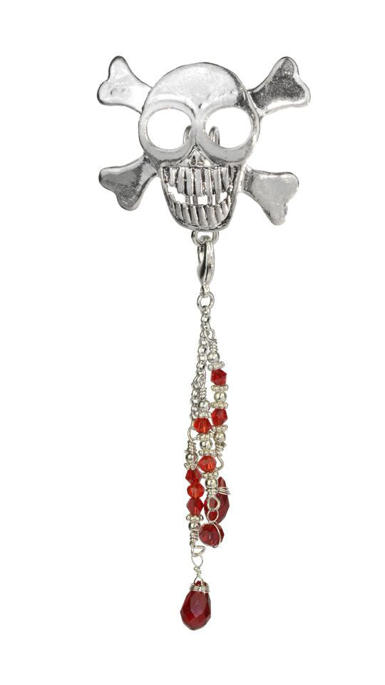 Hair Hook Silver Skull with Bead Charm Ponytail Holder