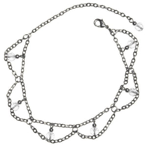 Medieval Metal - Anklet Dangling Clear Beads & Silver Chains (AT-03-CL-S)