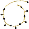 Medieval Metal - Anklet Gold Chain and Blackk Dangling Beads Front View (AT-02-BK-G)