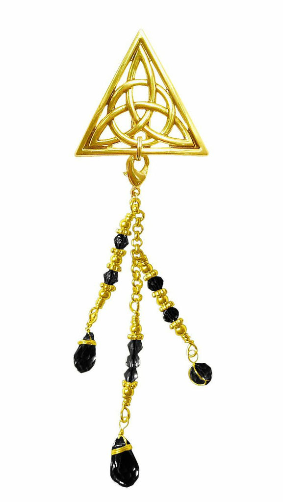 Hair Hook Gold Celtic Triangle with Bead Charm Ponytail Holder