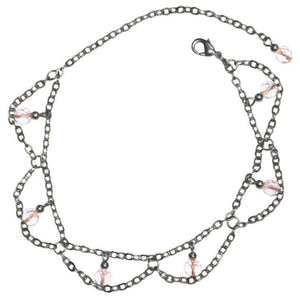 Medieval Metal - Anklet Dangling Pink Beads & Silver Chains (AT-03-PK-S)