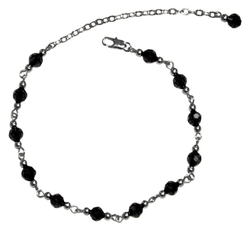 Medieval Metal - Anklet Silver Black Beaded Front View (AT-01-BK-S)