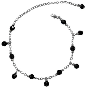 Medieval Metal - Anklet Silver Dangling Black Beads (AT-02-BK-S)