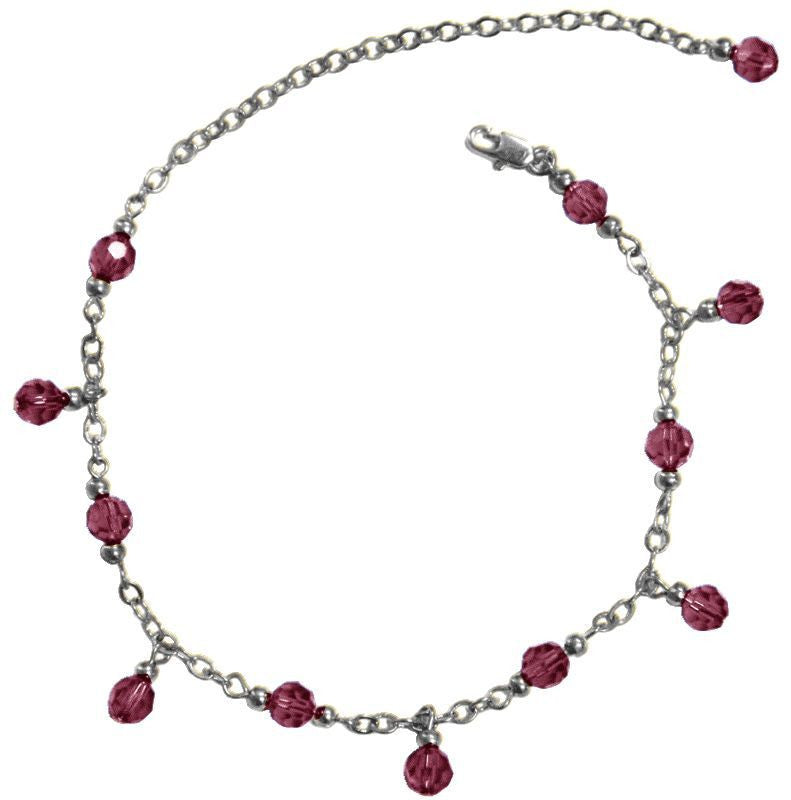 Medieval Metal - Anklet Silver Dangling Red Beads (AT-02-RD-S)