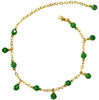 Medieval Metal - Anklet Gold Chain and Green Dangling Beads Front View (AT-02-GN-G)