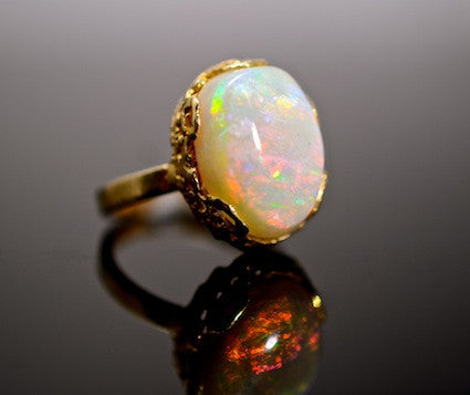 Medieval Metal - Ball of Fire Opal Ring, Front View (R-BOFOR)