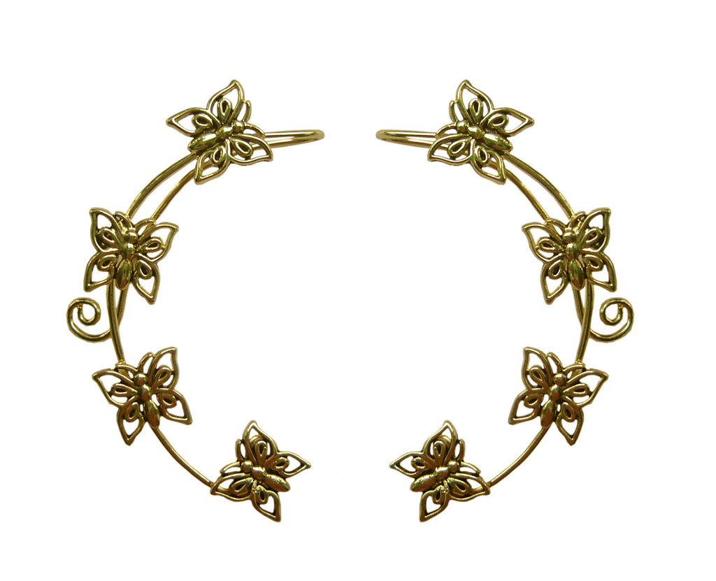 Medieval Metal Elf Cuff Butterfly Gold Front View (EF19-G)
