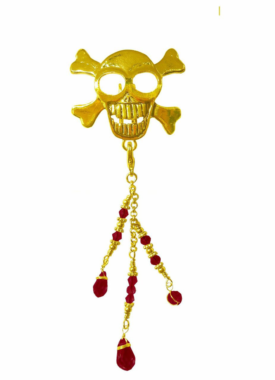 Hair Hook Gold Skull with Bead Charm