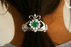 Hair Hook Claddagh with Green Heart - Silver Ponytail Holder