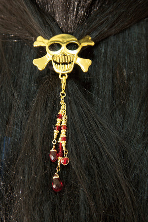 Hair Hook Gold Skull with Bead Charm