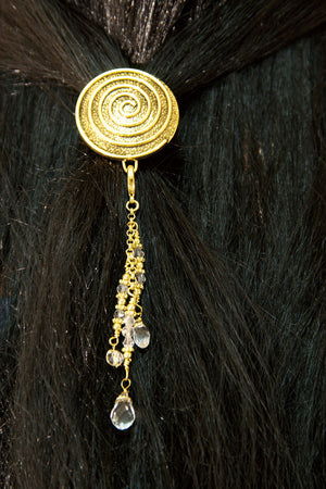 Hair Hook Gold Spiral with Bead Charm Ponytail Holder