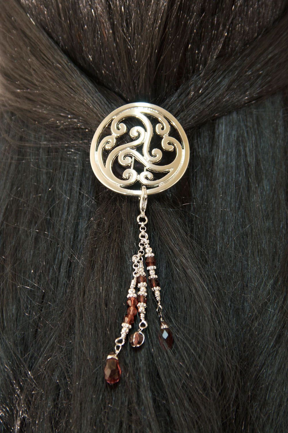 Hair Hook Silver Celtic with Bead Charm Ponytail Holder