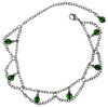Medieval Metal - Anklet Dangling Green Beads & Silver Chains (AT-03-GN-S)