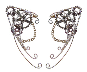 Medieval Metal Gaslamp Fantasy Steampunk Elf Ear Cuffs Backside View