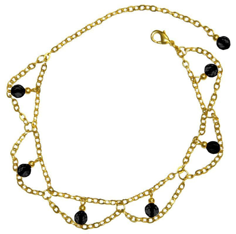 Anklet Gold Dangling Beads & Chains