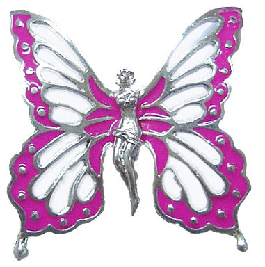 Hair Hook Fairy Butterfly - Silver with Pink Wing Ponytail Holder 
