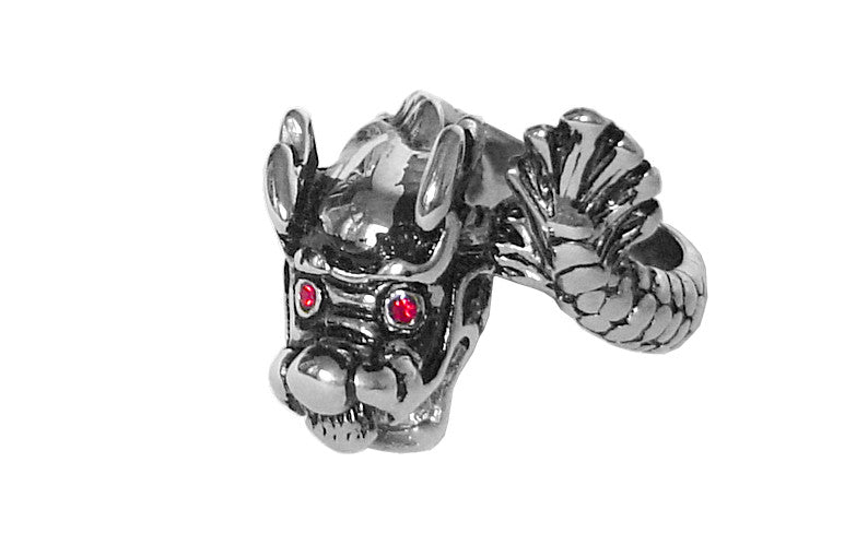 Medieval Metal - Dragon with Red Eyes Ring Front View (R-DN-S)
