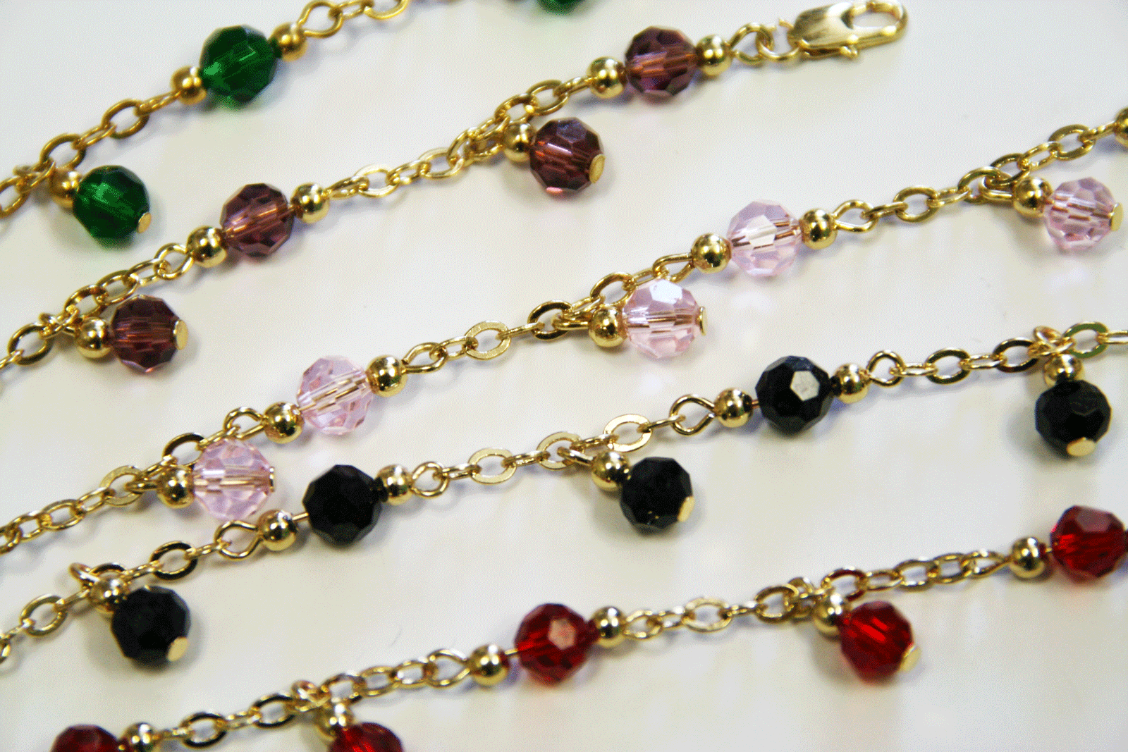 Medieval Metal - Anklet Gold Chain and Variety Dangling Beads Front View (AT-02-G)